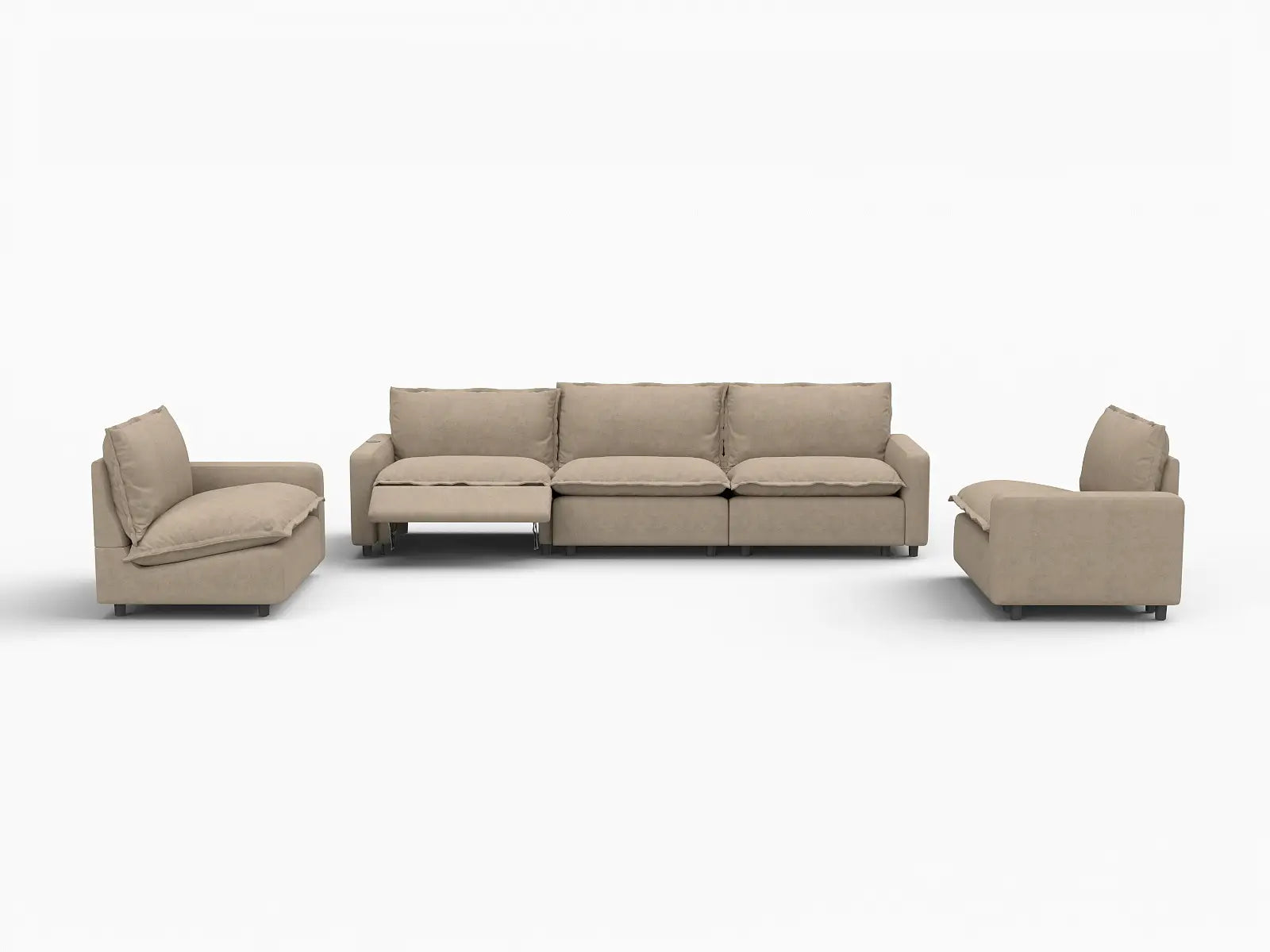 5 Piece Khaki Linen High Ceiling Room U Shaped Sectionals 5 Seater 3