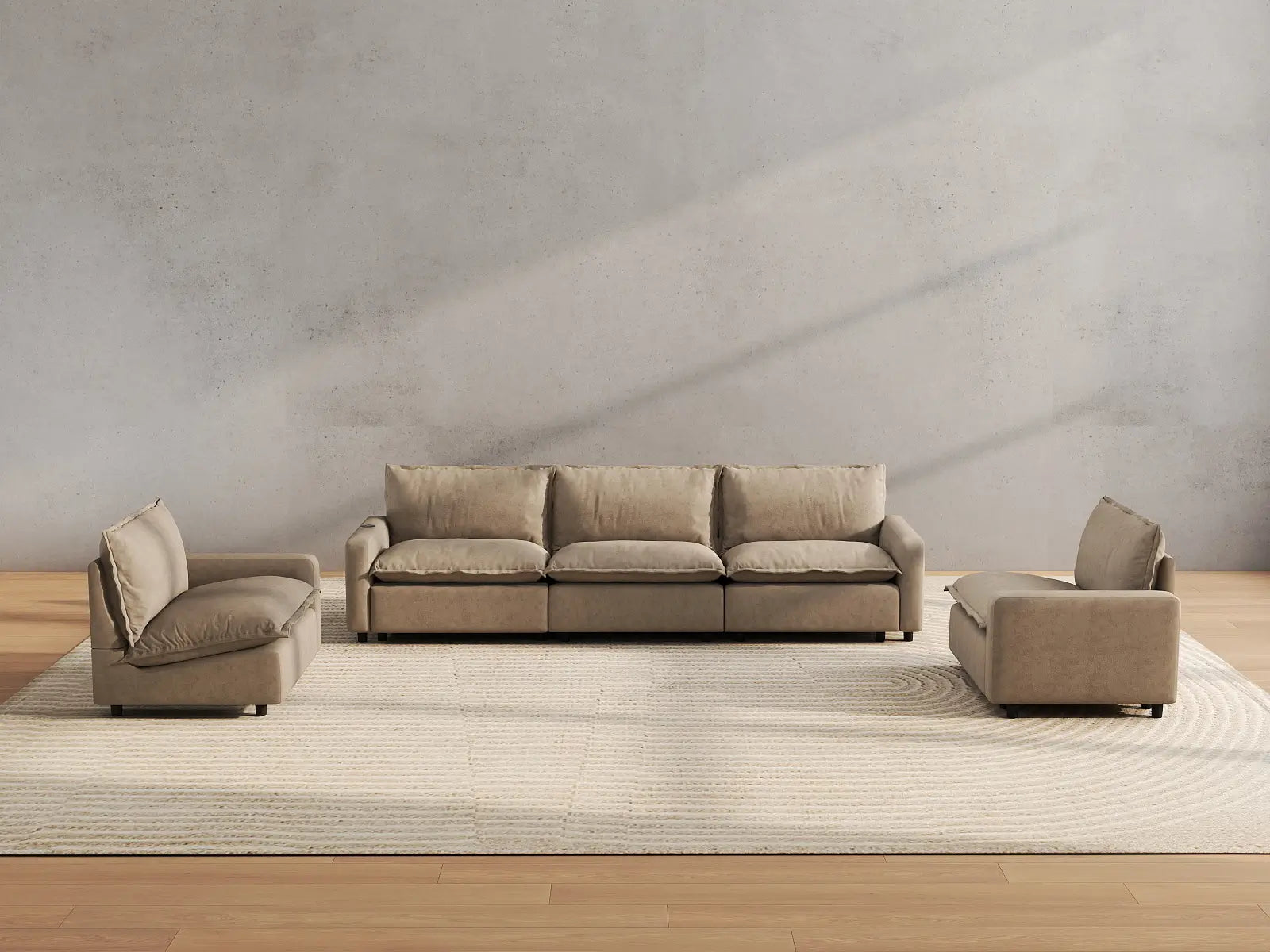 5 Piece Khaki Linen High Ceiling Room U Shaped Sectionals 5 Seater 4