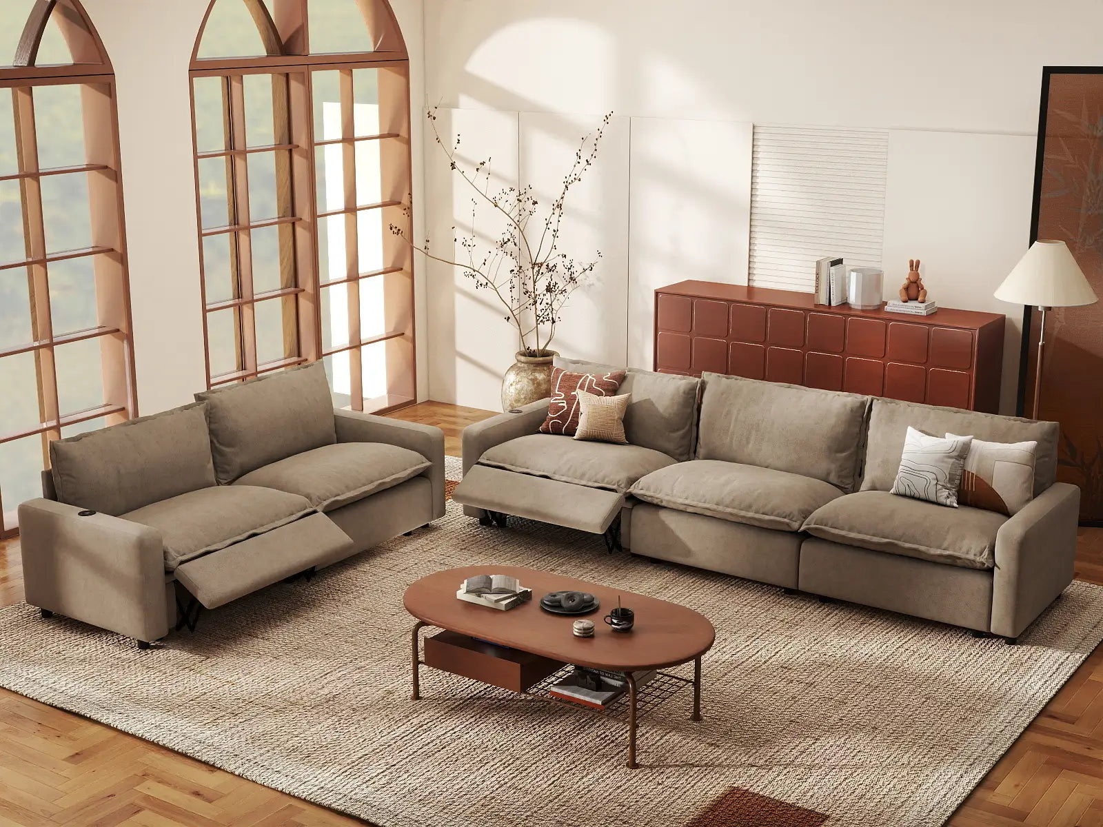 5 Piece Khaki Linen Home Living Corner Sectionals 5 Seater 1