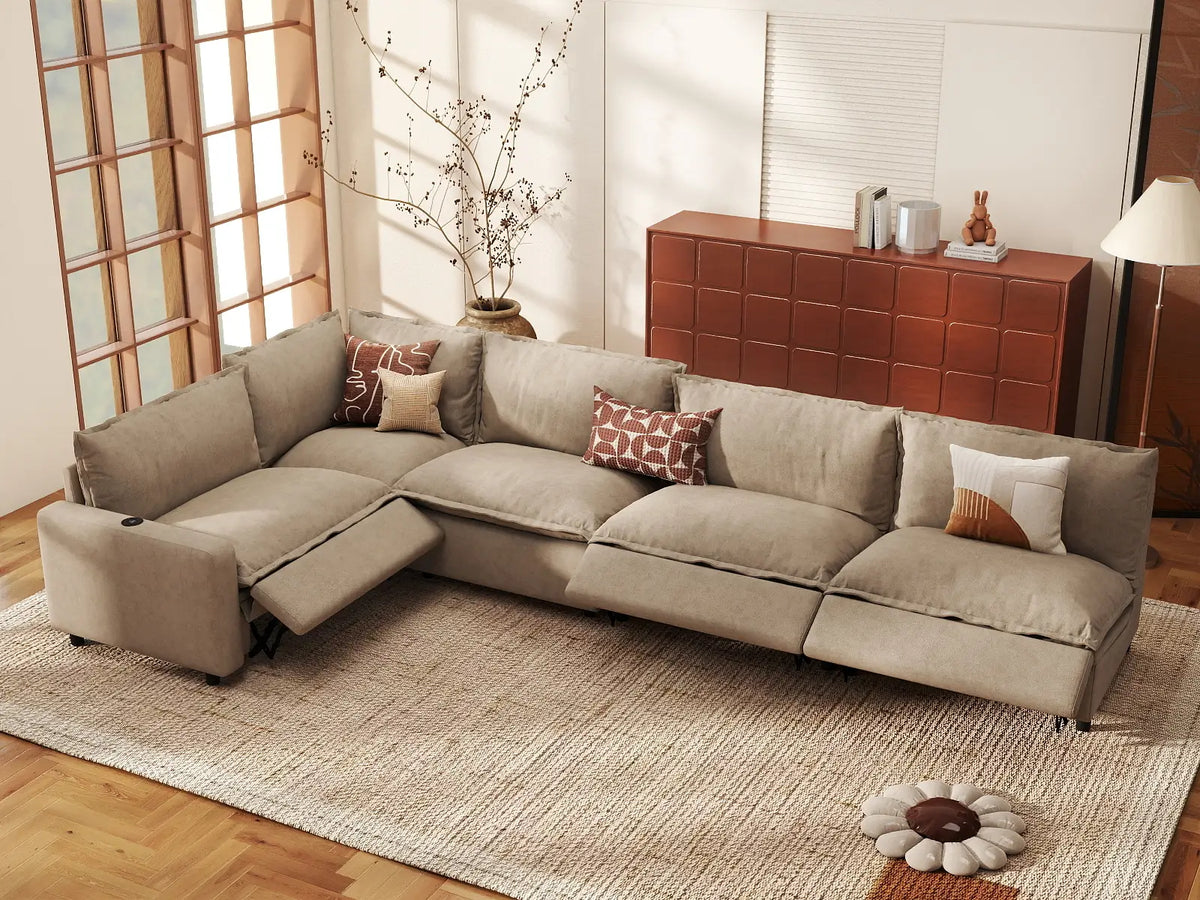 5 Piece Khaki Linen Home Living L Shaped Sectionals 5 Seater 1