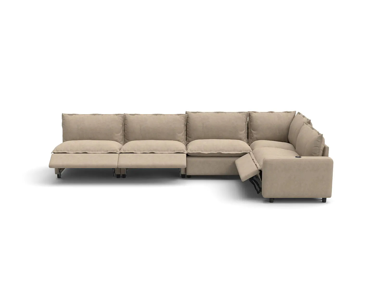 Modular Cero Sectional Couch with Recliner | 5-Piece Khaki Linen Home Living L-Shaped Sectionals 5-Seater