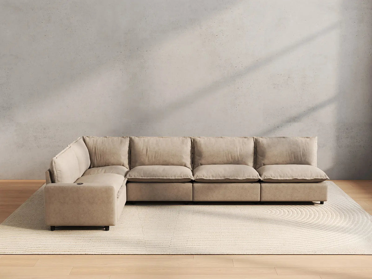 5 Piece Khaki Linen Home Living L Shaped Sectionals 5 Seater 4