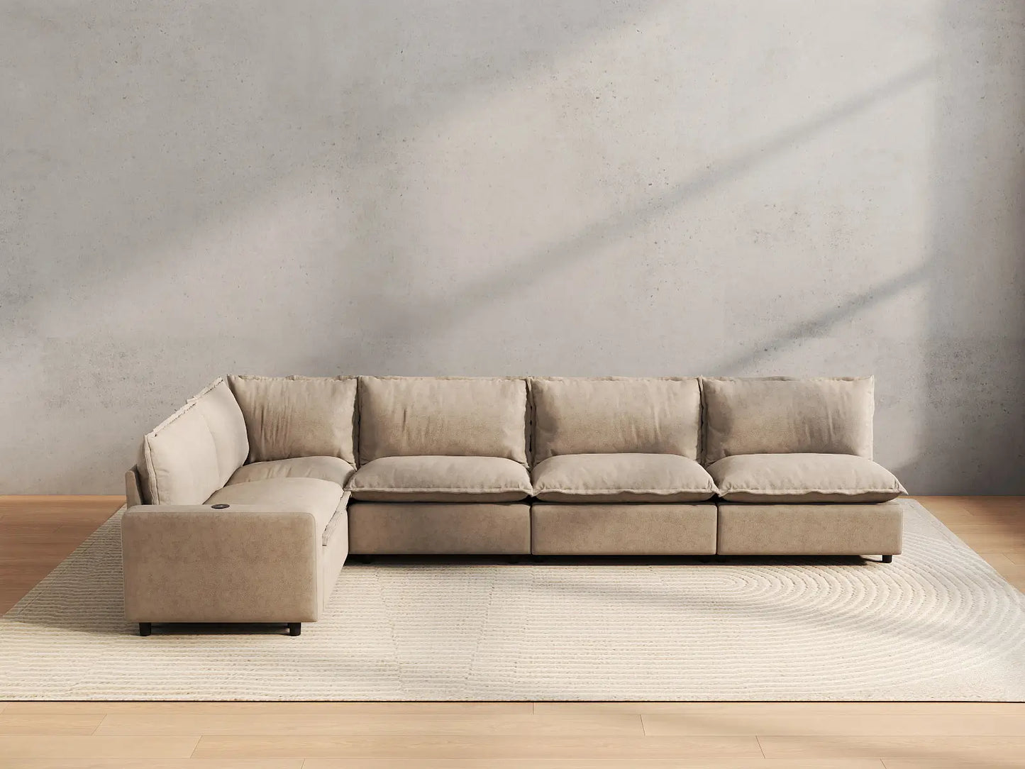 5 Piece Khaki Linen Home Living L Shaped Sectionals 5 Seater 4