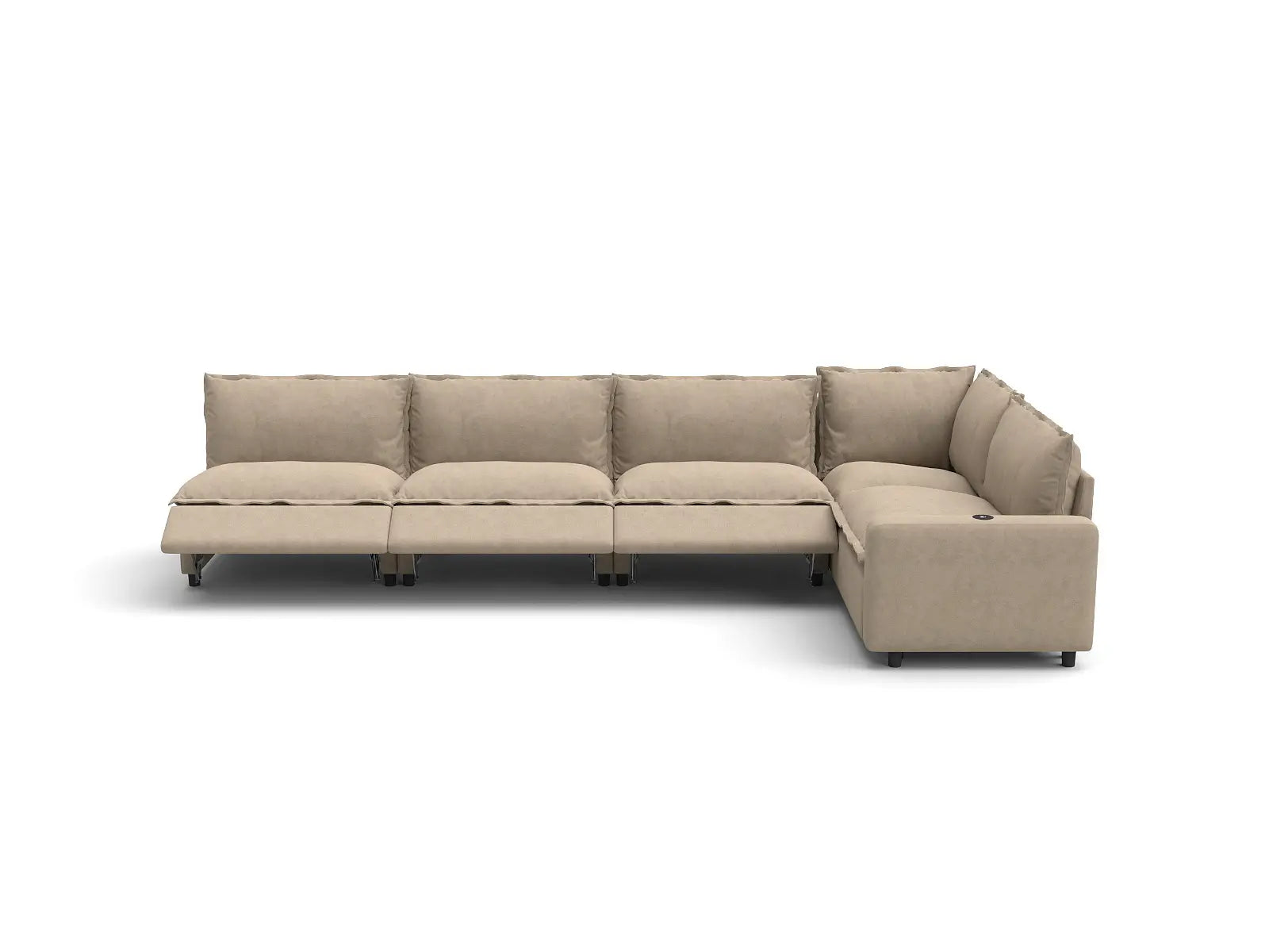 Modular Cero Sectional Couch with Recliner | 5-Piece Khaki Linen Home Living L-Shaped Sectionals 5-Seater