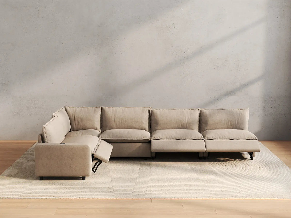 5 Piece Khaki Linen Home Living L Shaped Sectionals 5 Seater 5