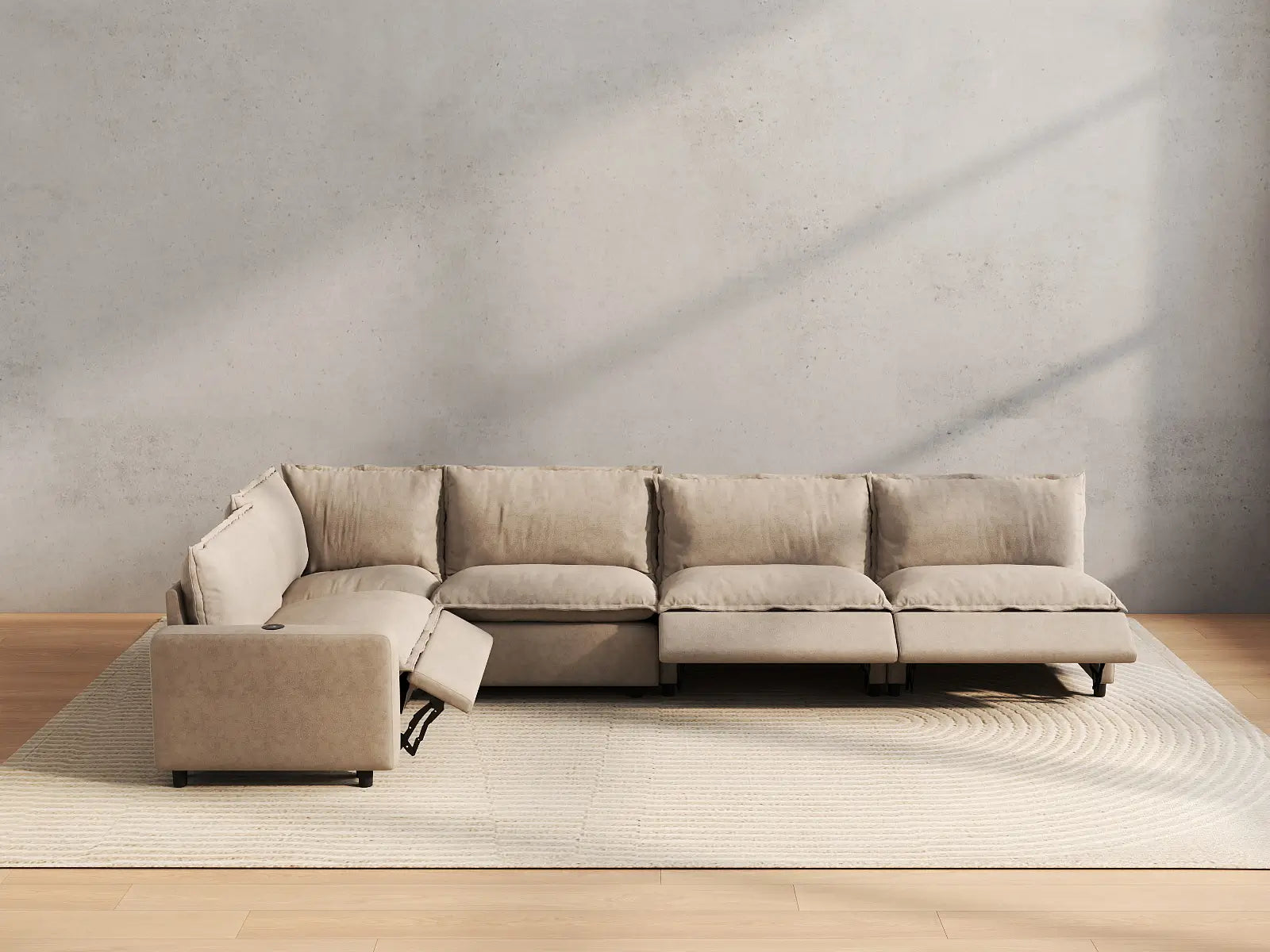 5 Piece Khaki Linen Home Living L Shaped Sectionals 5 Seater 5