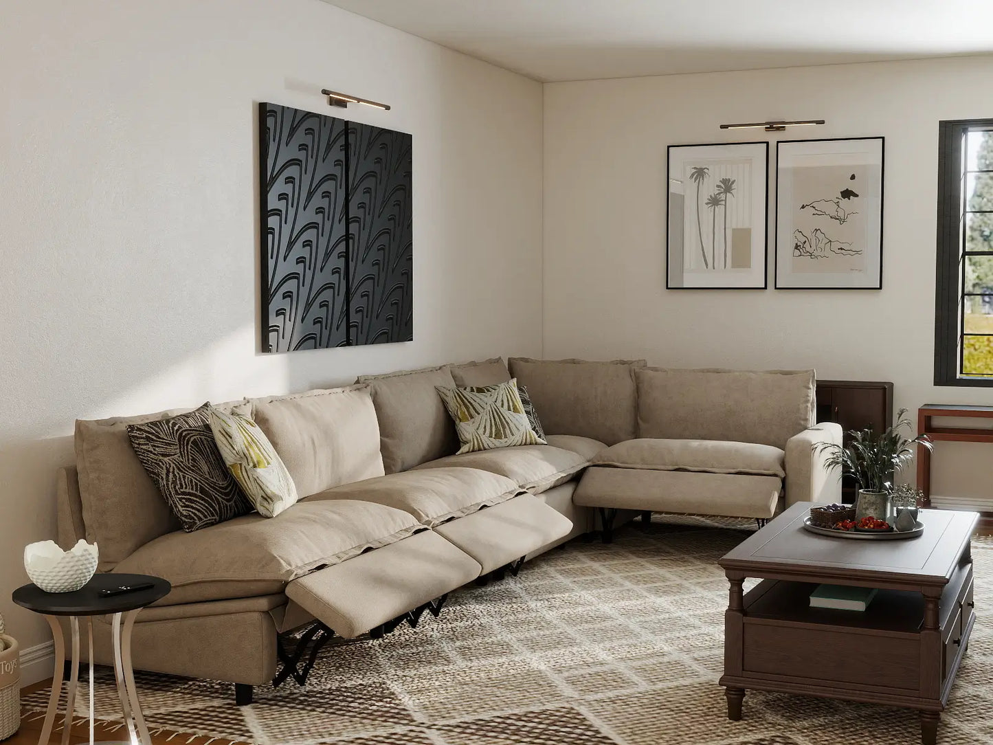 5 Piece Khaki Linen Home Living L Shaped Sectionals 5 Seater 7