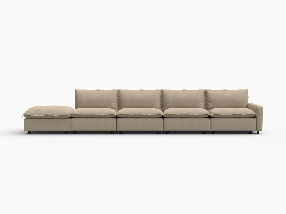5 Piece Khaki Linen Large Space Couch Sectionals 4 Seater with 1 Ottoman 2