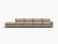 5 Piece Khaki Linen Large Space Couch Sectionals 4 Seater with 1 Ottoman 2
