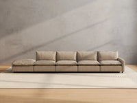 5 Piece Khaki Linen Large Space Couch Sectionals 4 Seater with 1 Ottoman 3