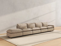 5 Piece Khaki Linen Large Space Couch Sectionals 4 Seater with 1 Ottoman 4