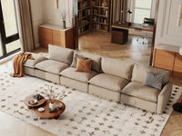 5 Piece Khaki Linen Large Space Couch Sectionals 4 Seater with 1 Ottoman 5