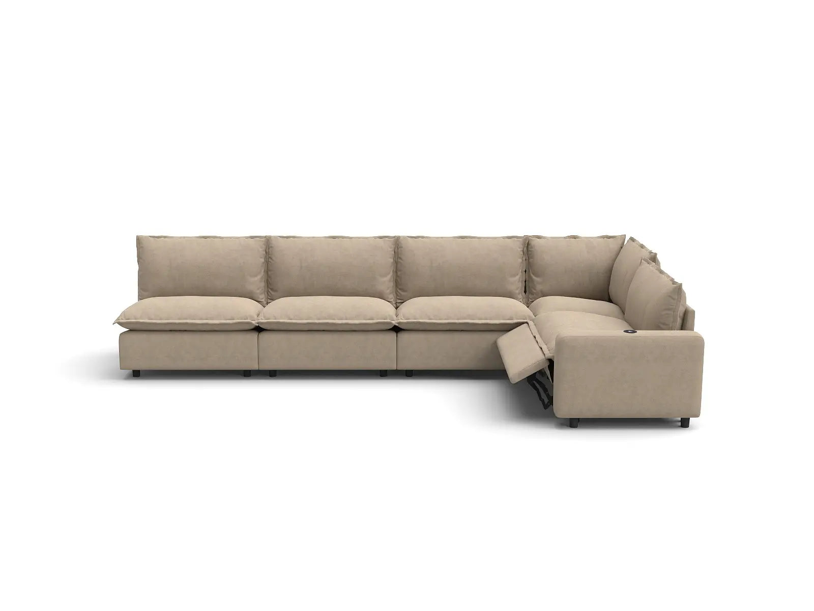 Modular Cero L Shaped Sectional with Recliner | 5-Piece Khaki Linen Large Space L-Shaped Sectionals 5-Seater