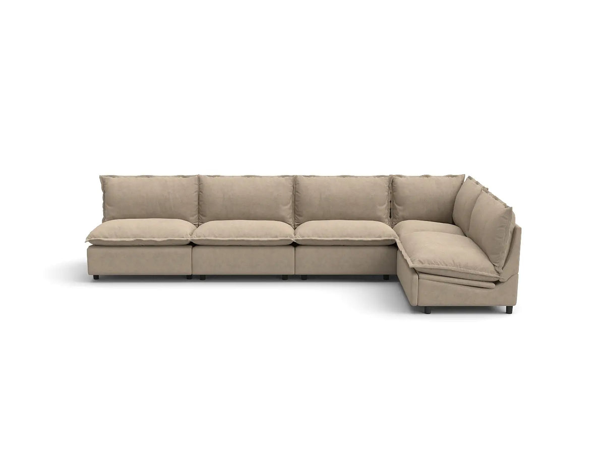Modular Cero Reclining Sectionals | 5-Piece Khaki Linen Large Space L-Shaped Sectionals 5-Seater