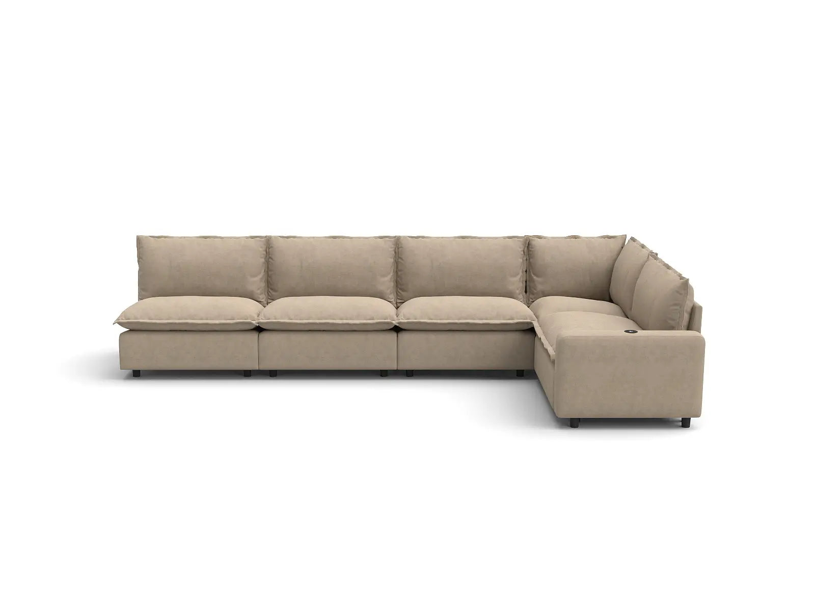 Modular Cero L Shaped Sectional with Recliner | 5-Piece Khaki Linen Large Space L-Shaped Sectionals 5-Seater