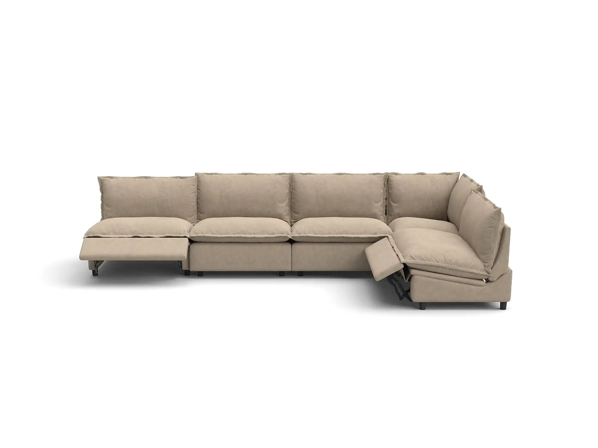 Modular Cero Reclining Sectionals | 5-Piece Khaki Linen Large Space L-Shaped Sectionals 5-Seater