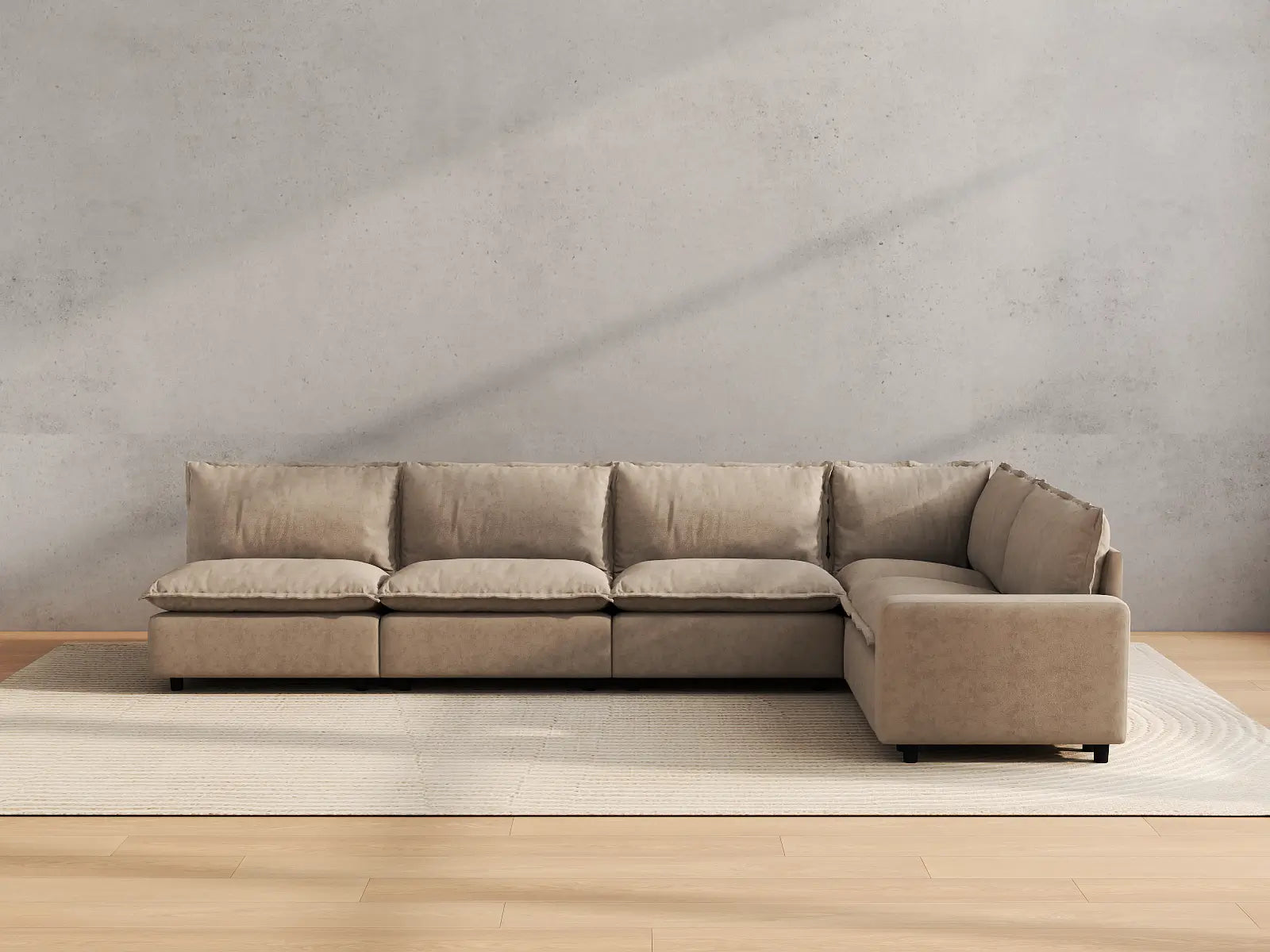 Modular Cero Large Modular Sectional | 5-Piece Khaki Linen Large Space L-Shaped Sectionals 5-Seater