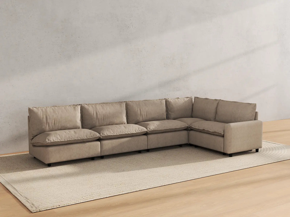 Modular Cero Modular Sectionals | 5-Piece Khaki Linen Large Space L-Shaped Sectionals 5-Seater