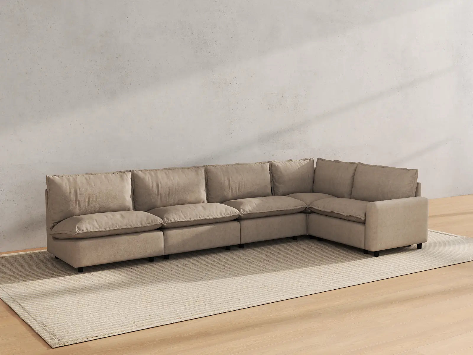 Modular Cero Large Modular Sectional | 5-Piece Khaki Linen Large Space L-Shaped Sectionals 5-Seater