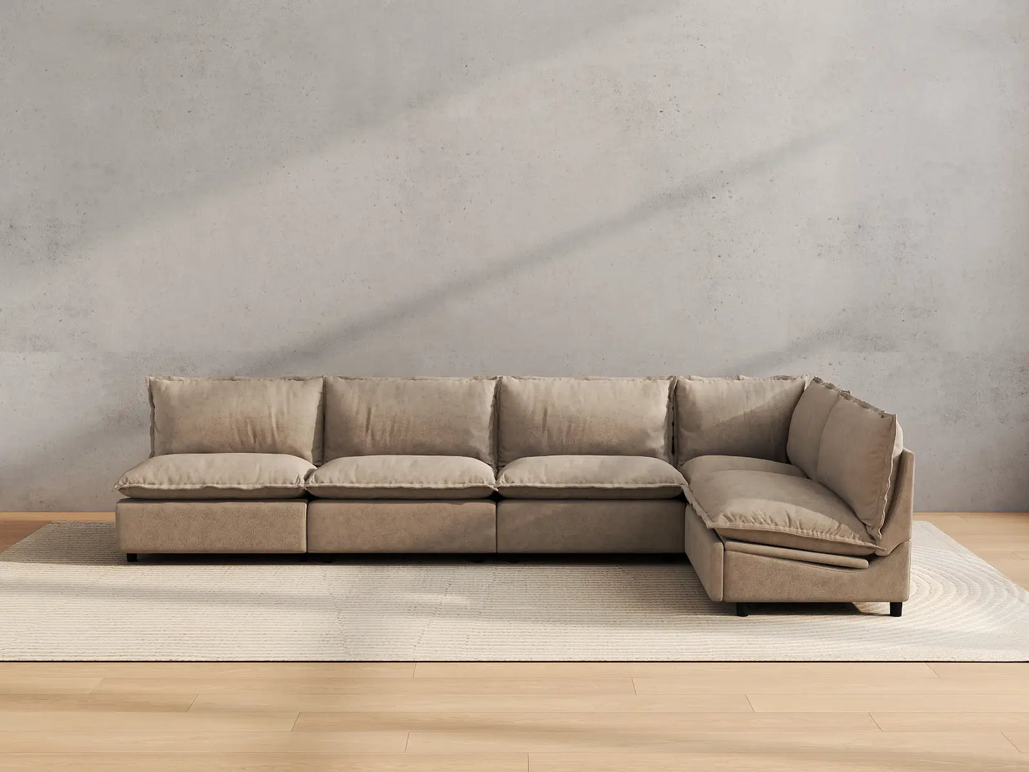 Modular Cero Reclining Sectionals | 5-Piece Khaki Linen Large Space L-Shaped Sectionals 5-Seater