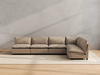 Modular Cero Reclining Sectionals | 5-Piece Khaki Linen Large Space L-Shaped Sectionals 5-Seater