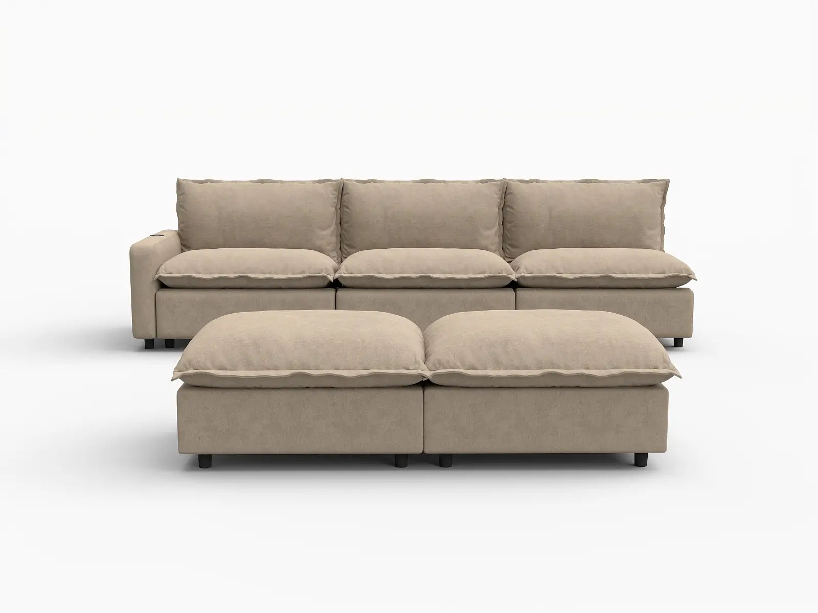 5 Piece Khaki Linen Large Space Sofa Sets 3 Seater with 2 Ottomans 2