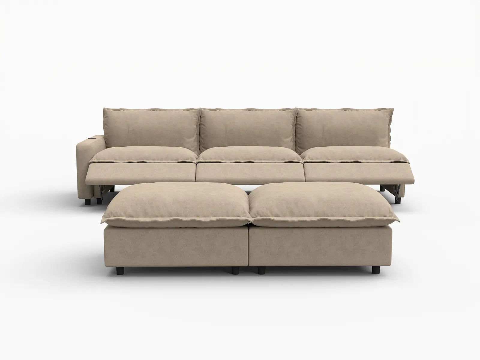 5 Piece Khaki Linen Large Space Sofa Sets 3 Seater with 2 Ottomans 3