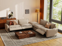 Modular Cero Reclining Sectionals | 5-Piece Khaki Linen Large Space V-Shaped Sectionals 4-Seater with 1-Ottoman