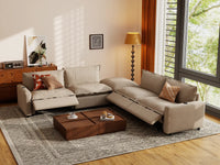 Modular Cero Reclining Sectionals | 5-Piece Khaki Linen Large Space V-Shaped Sectionals 4-Seater with 1-Ottoman