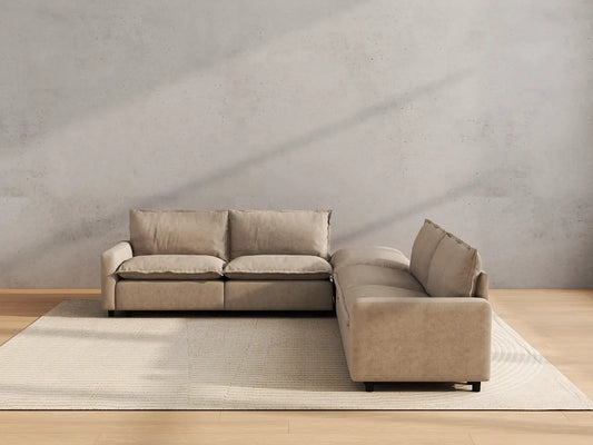 Modular Cero Modular Sectionals | 5-Piece Khaki Linen Large Space V-Shaped Sectionals 4-Seater with 1-Ottoman