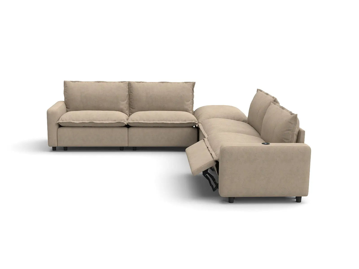 Modular Cero Reclining Sectionals | 5-Piece Khaki Linen Large Space V-Shaped Sectionals 4-Seater with 1-Ottoman