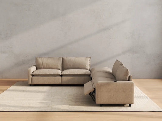 Modular Cero Reclining Sectionals | 5-Piece Khaki Linen Large Space V-Shaped Sectionals 4-Seater with 1-Ottoman