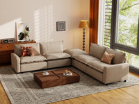 Modular Cero Modular Sectionals | 5-Piece Khaki Linen Large Space V-Shaped Sectionals 4-Seater with 1-Ottoman