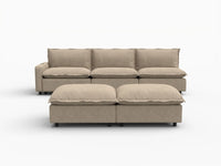 5 Piece Khaki Linen Loft Style Sofa Sets 3 Seater with 2 Ottomans 2