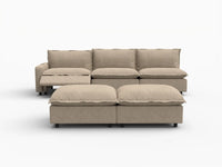 5 Piece Khaki Linen Loft Style Sofa Sets 3 Seater with 2 Ottomans 3