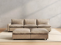 5 Piece Khaki Linen Loft Style Sofa Sets 3 Seater with 2 Ottomans 4