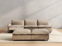 5 Piece Khaki Linen Loft Style Sofa Sets 3 Seater with 2 Ottomans 5