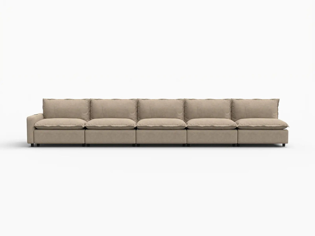 5 Piece Khaki Linen Modular Fit Couch Sectionals 5 Seater 2