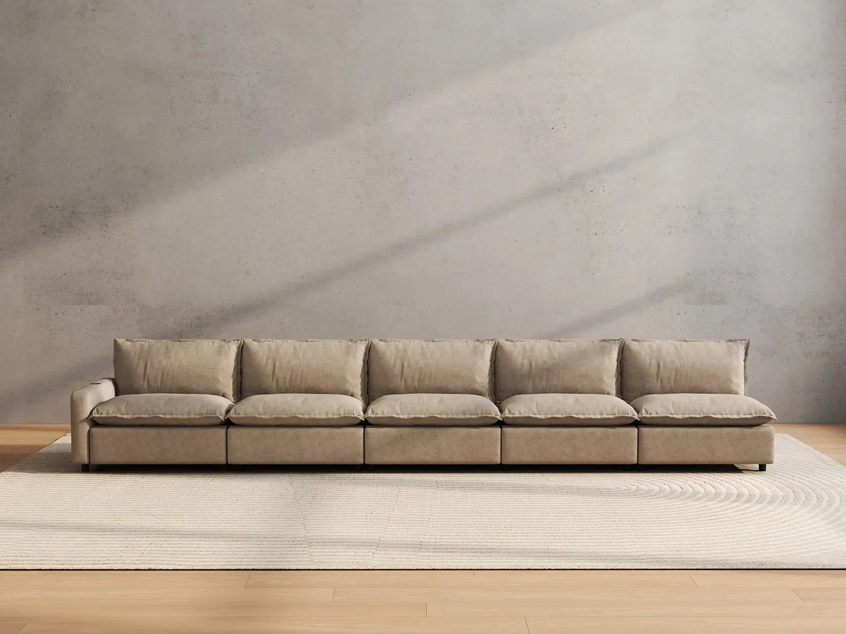 5 Piece Khaki Linen Modular Fit Couch Sectionals 5 Seater 4