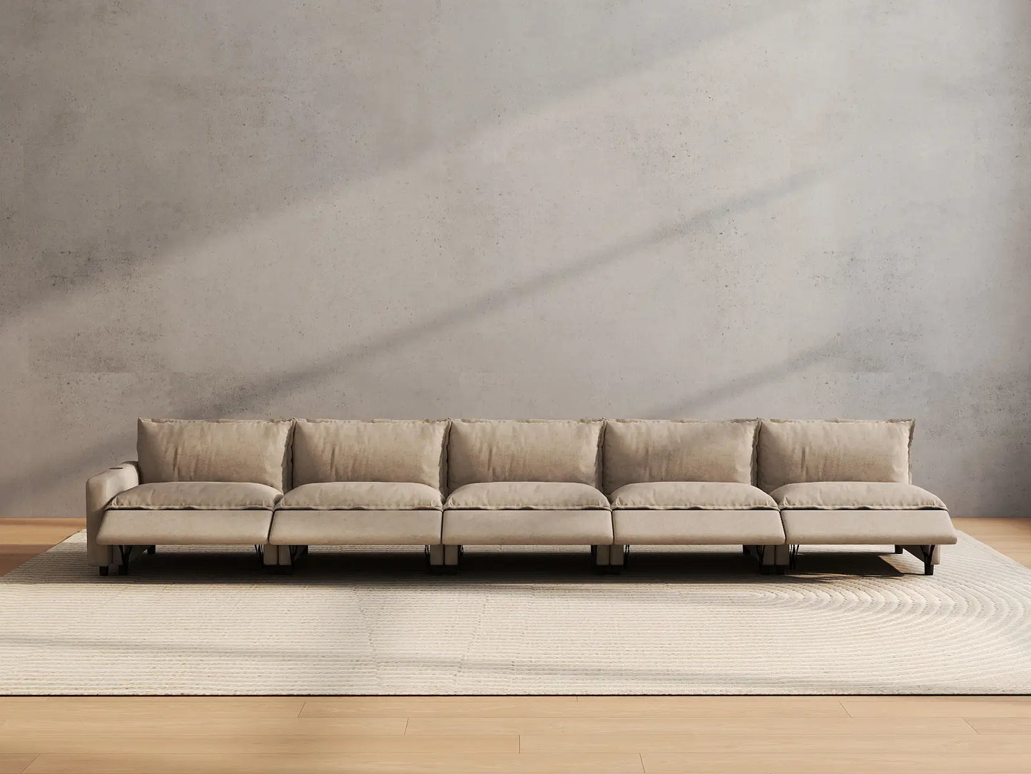 5 Piece Khaki Linen Modular Fit Couch Sectionals 5 Seater 5
