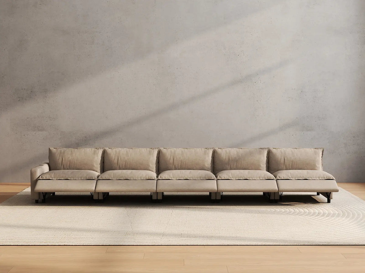 5 Piece Khaki Linen Modular Fit Couch Sectionals 5 Seater 5