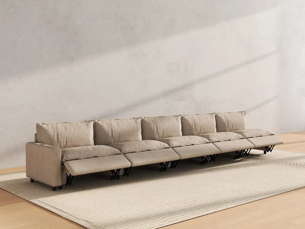 5 Piece Khaki Linen Modular Fit Couch Sectionals 5 Seater 6