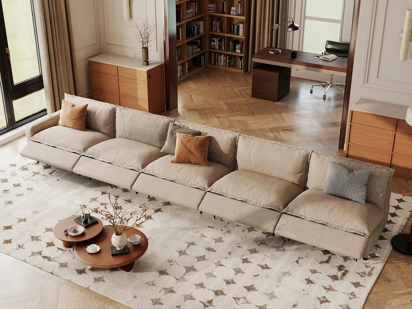 5 Piece Khaki Linen Modular Fit Couch Sectionals 5 Seater 7