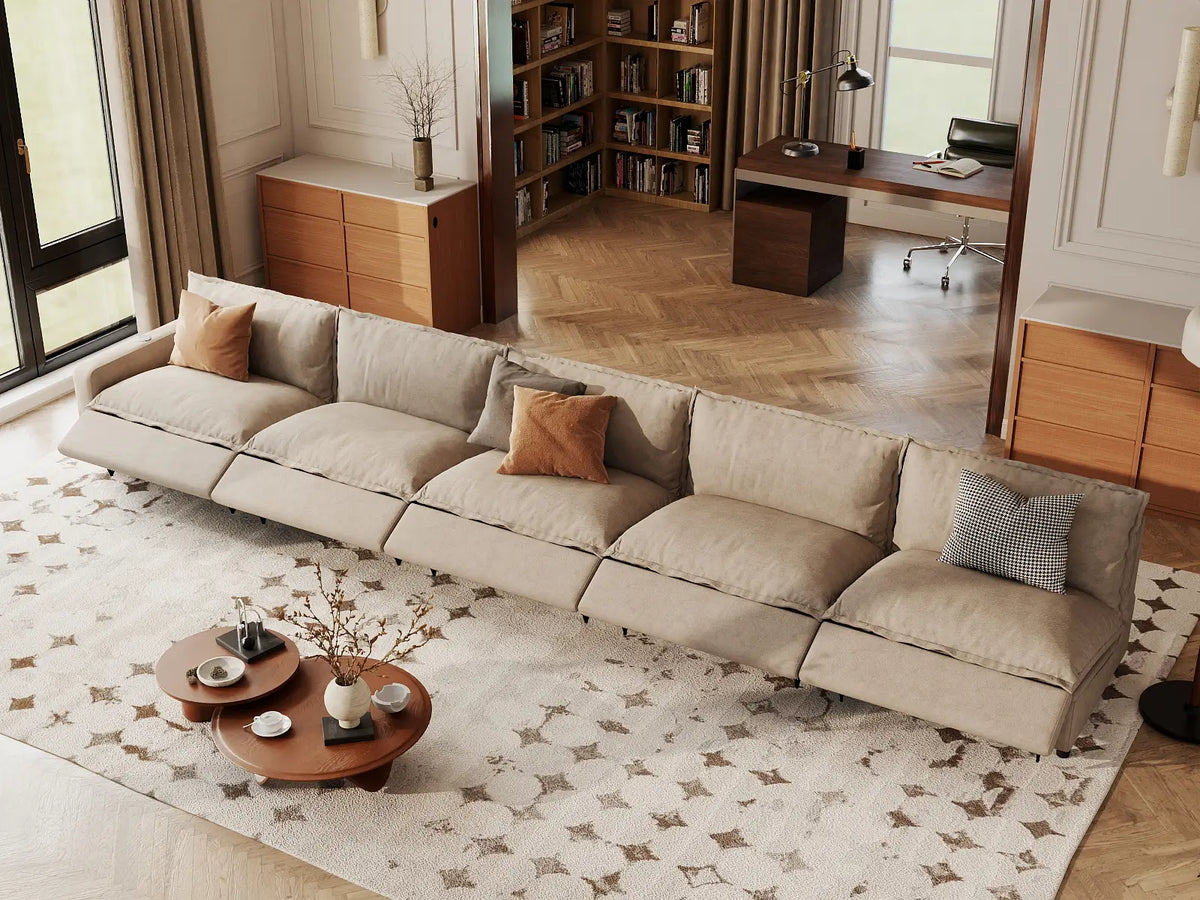 5 Piece Khaki Linen Modular Fit Couch Sectionals 5 Seater 7