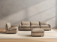 5 Piece Khaki Linen One Touch Control Sofa Sets 4 Seater with 1 Ottoman 4