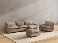 5 Piece Khaki Linen One Touch Control Sofa Sets 4 Seater with 1 Ottoman 6
