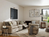 5 Piece Khaki Linen One Touch Control Sofa Sets 4 Seater with 1 Ottoman 7