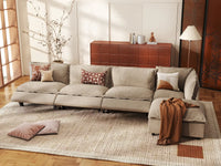 5 Piece Khaki Linen Smart Layout Fit L Shaped Sectionals 4 Seater with 1 Ottoman 1
