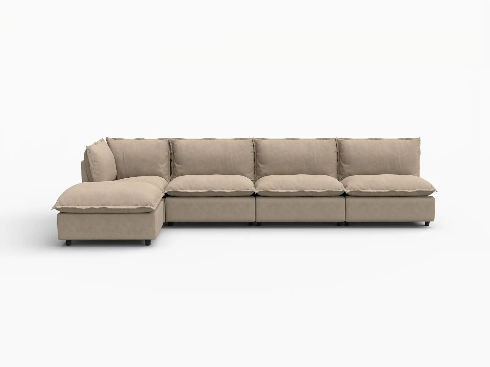 5 Piece Khaki Linen Smart Layout Fit L Shaped Sectionals 4 Seater with 1 Ottoman 2