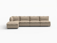 5 Piece Khaki Linen Smart Layout Fit L Shaped Sectionals 4 Seater with 1 Ottoman 2